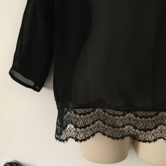 SANDRO Paris Black Crepe + Lace Deep V Back Blouse S - Picture 3 of 6
